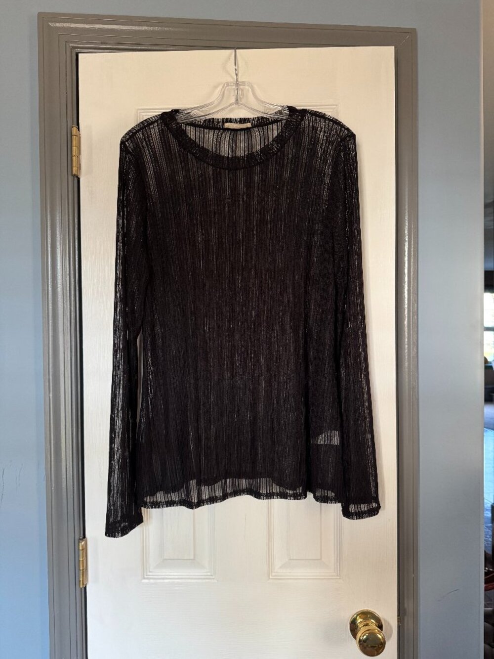 Womens Blumin Apparel Size L Black Long Sleeve Ribbed Sheer Top NWOT